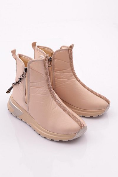 DGN 685-1 Beige Women's Boots - Thick Sole, Zipper Detail, Silver Stone