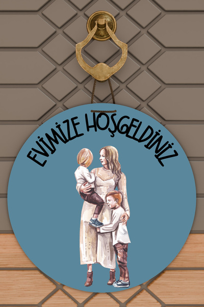 Dormot Home Модерна синя украса за врата Майка и семейство с две деца Украса ...