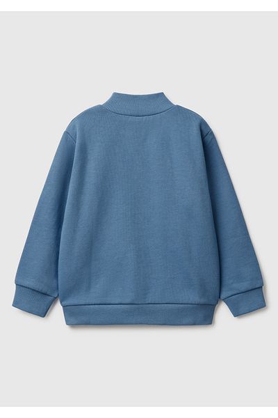 United Colors of Benetton Hanorac cu fermoar brodat cu logo-ul Benetton Aviator Blue pentru băiat