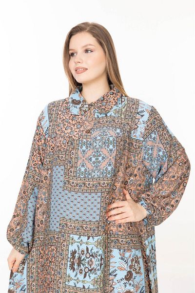 mervemoda ROCHIE DE VARĂ ȚESUTĂ CU MÂNECĂ LUNGĂ DE MĂRIME MARE