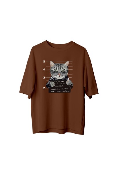 SVART WEAR Μπλουζάκι με κατάσταση εγκληματικής γάτας με τύπωμα oversized Μπλο...