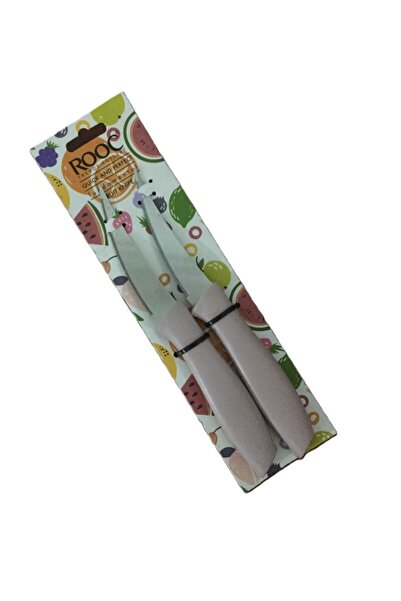 Rooc 2'li Lazer Kesim Tırtıklı Meyve Sebze Bıçak Seti & 19 cm-Pembe