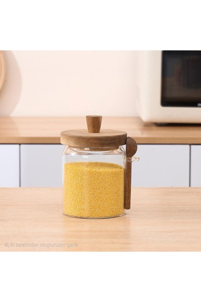 Borosilicate Glass Jar with Acacia Lid and Spoon (450ml)