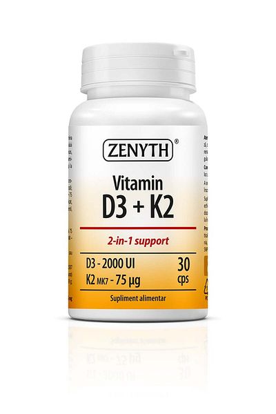 ZENYTH Vitamin D3 K2: 2-in-1, Calcium Absorption, 2000 Iu D3 75 Mcg K2/capsule, 30 Capsules