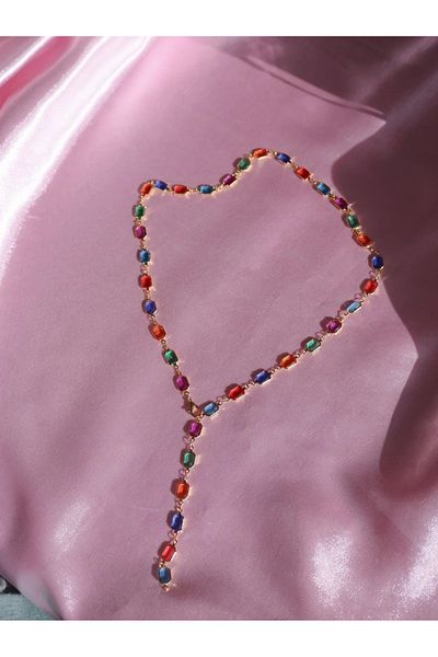 Reorah Collection Colorful Multiple Gems Y Necklace-Colorful Stone Y Model Necklace