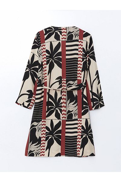 LC Waikiki Lcw Modest Black Shawl Collar Patterned Oversize Women's Kimono