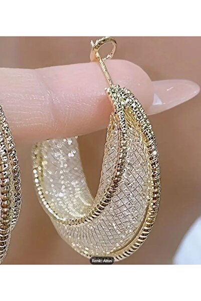 Dgt Luxury Parlak Zirkon Taşlı, Altın Rengi, Parıltılı, Kafesli Küpe