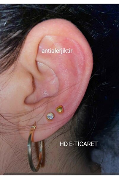 nina Altın Kristal Kulak Delme Küpesi 1 Çift