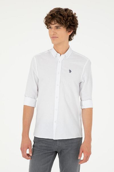 U.S. Polo Assn. Πόλο Ασν. Ανδρικό λευκό μακρυμάνικο πουκάμισο Basic 50288629