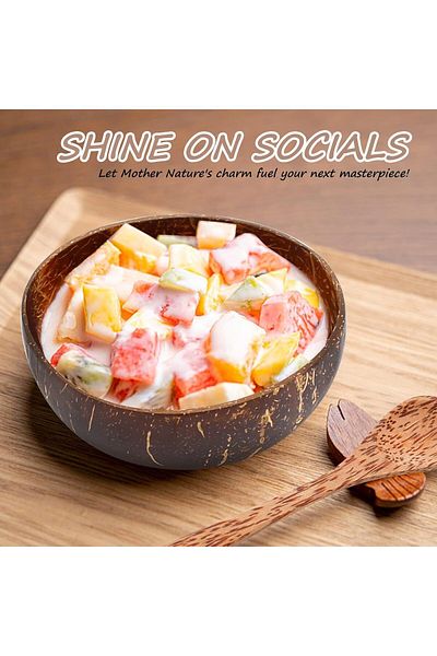 COOYA Coconut Bowl & Wooden Spoons Set, Eco-Friendly Vegan Serving Bowls for Smoothies and more