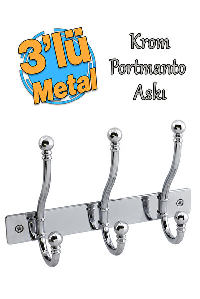 Badem10 Metal Krom 3'lü Birleşik Portmanto Vestiyer Duvar Monteli Dolap Askıl...