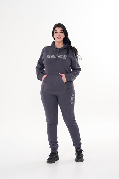 JANSO GROUP - women plus size grey color stone printed sweatshirt set top and bottom