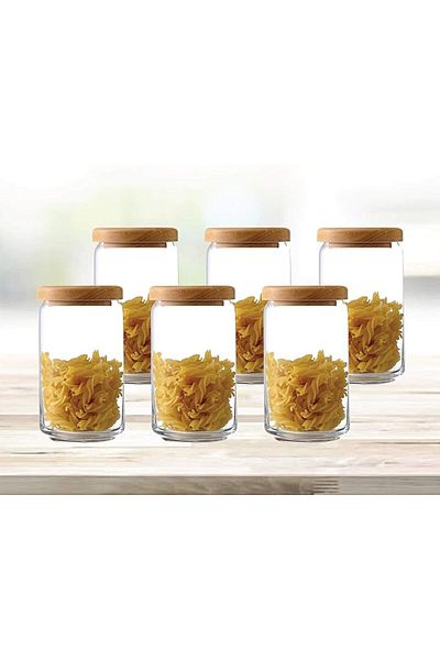 Ocean Pop Jar with Wooden Lid, Set of 6, Clear, 1000ml – Airtight Food Storage Container & Canister