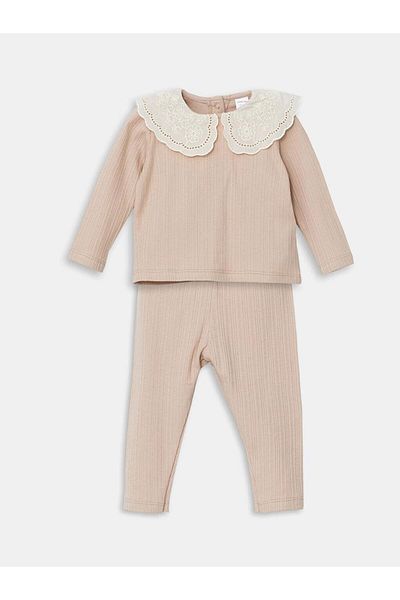 LC Waikiki Lcw Baby - Beige Embroidered Baby Girl Blouse and Leggings Set of 2