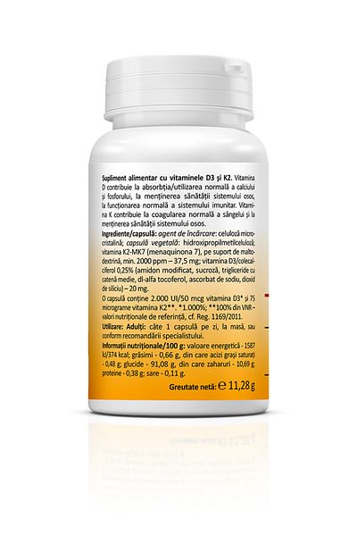 ZENYTH Vitamin D3 K2: 2-in-1, Calcium Absorption, 2000 Iu D3 75 Mcg K2/capsule, 30 Capsules