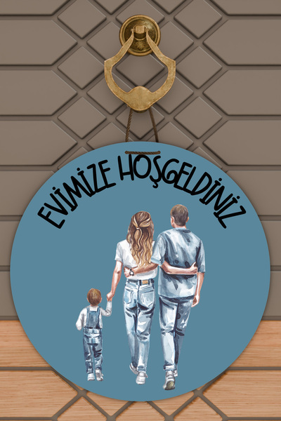 Dormot Home Ornament Modern pentru Ușă Fundal Albastru Single Băiat Copil Fam...