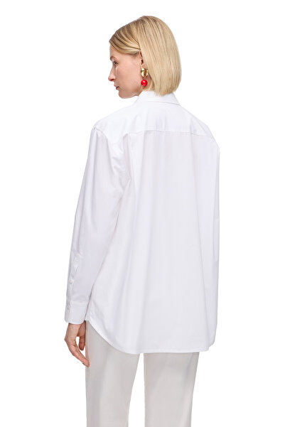 Perspective Біла сорочка з комфортним кроєм, комір, довгі рукави