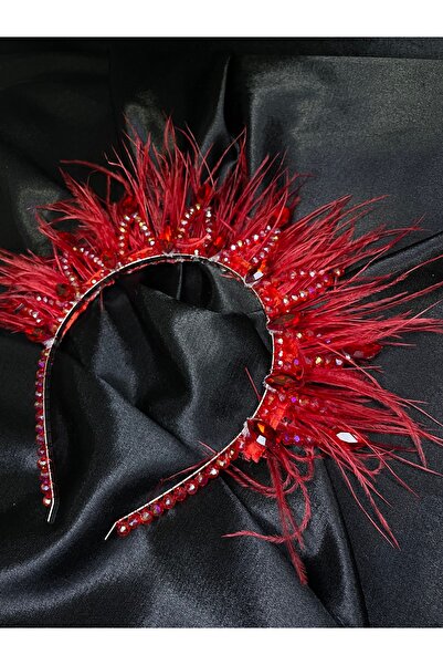 Butik Kristal Taş ve Deve Tüylü Düğün Nişan Söz Kına Gelin Tacı