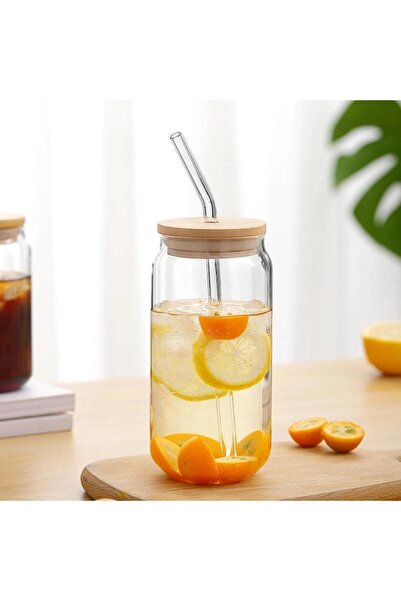 DORRY HOME 350ml Heat Resistant Glass with Straw Wooden Lid Bubble Tea and Borosilicate Cup Coffee Presentation Cup