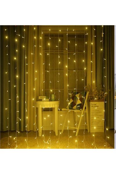 Generic 2x2m Yellow Electric Curtain Light Decoration with 3-Plug