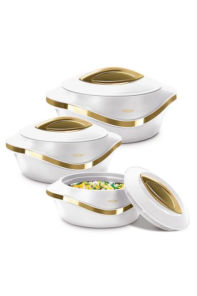 Milton Set of 3 Inner Stainless Steel Hotpot  1000 ml, 1500 ml, 2500 ml,) White/Gold