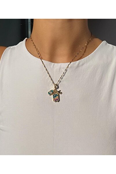 rimeaccessories çelik gold charmlı manifest kolye