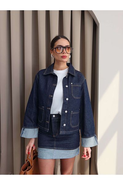 ESRAHELVACI Set de fuste cu jachetă pliată din denim
