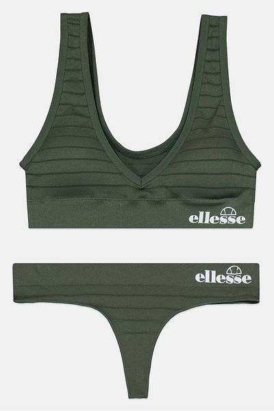 Ellesse طقم حمالة صدر وسروال داخلي بشعار العلامة التجارية للنساء مكون من قطعتين، باللون الأخضر