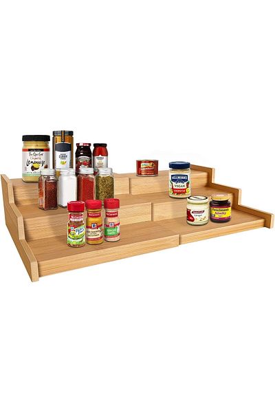COOYA Bamboo Expandable Spice Rack Organizer,3-Tier Adjustable Kitchen Cabinet,Countertop Display Shelf