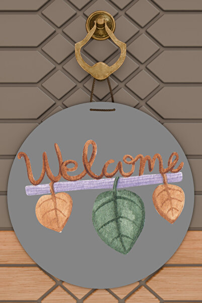 Dormot Home Ornament modern pentru ușă, fundal gri, frunză de bun venit, orna...