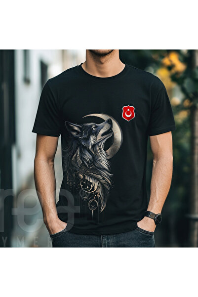 Crea Eymer Wear تي شيرت بتصميم هلال وولف / 90% قطن / رقبة دائرية من القطن الفاخر