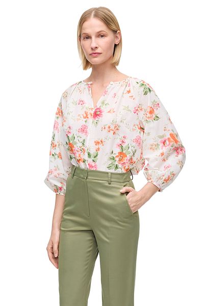Perspective Ecru Clios Comfortable Fit Round Neck Floral Raglan Sleeve Blouse