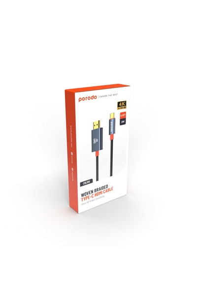 porodo كابل من سبائك الألومنيوم من النوع C إلى HDMI بطول 2 متر - أسود
