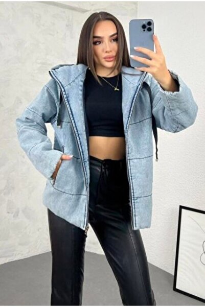 HSNGIYIM Fermuarlı Denim Mont