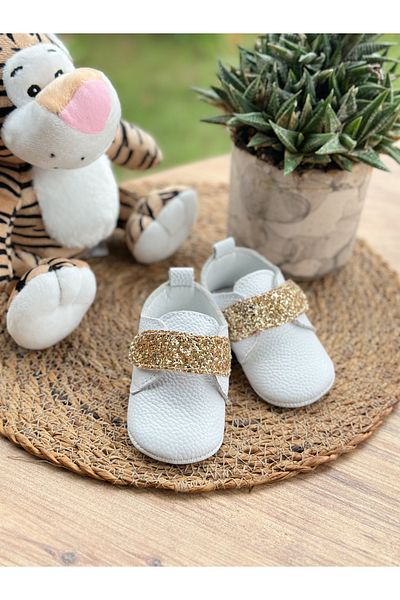 Li Puna Keny Gold Stone White Genuine Leather First Step Shoes