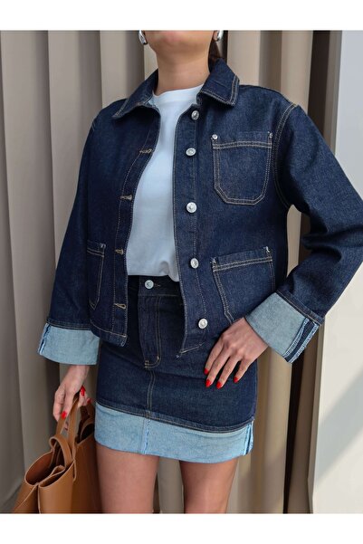 ESRAHELVACI Denim Folded Jacket Skirt Set