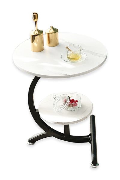 sharpdo Light Luxury Rock Slab Small Coffee Table, Living Room Sofa Side Round Coffee Table