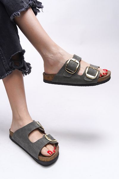 Riccon Vylsula Women's Double Buckle Slippers 0012602   Green