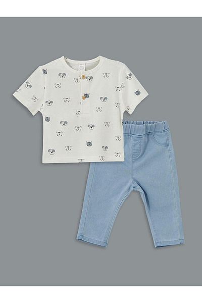 LC Waikiki Crew Neck Printed Baby Boy T-Shirt and Pants 2-Piece