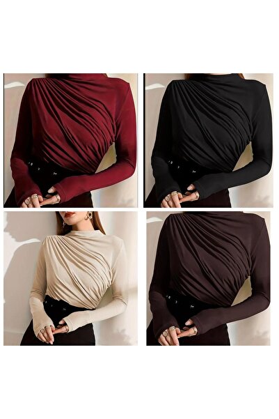 peri tower 4LÜ  Avantajlı Paket Bordo, Siyah, Bej, Kahverengi Kadın Büzgü Det...