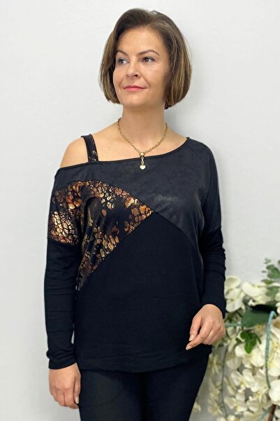 Mia Butik Plus Size Brown One Shoulder Leopard Detailed Blouse