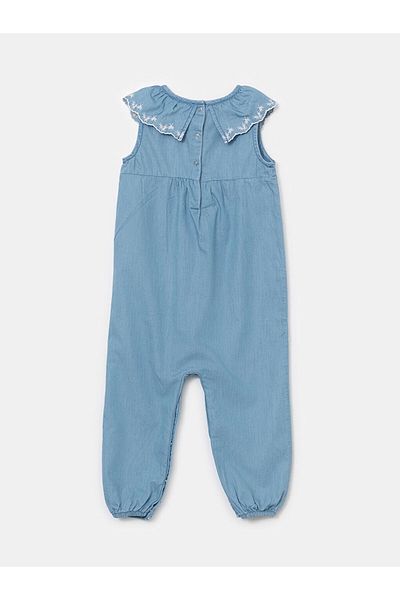 LC Waikiki Lcw Baby Blue Embroidered Baby Girl Jean Jumpsuit