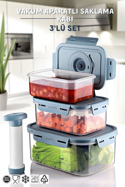 Nandy Home Set of 3 Storage Containers That Can Be Used in Microwave and Freezer with Vacuum Apparatus