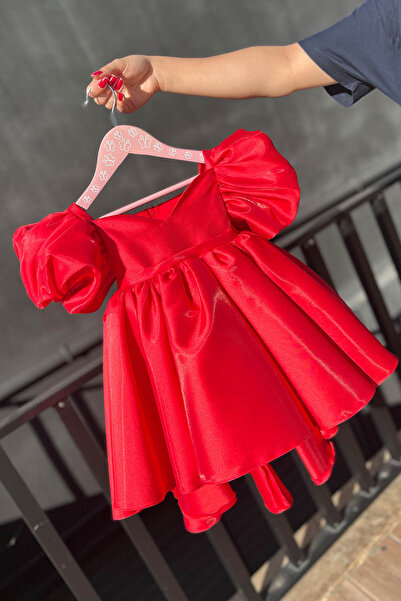 Bertuğ Bebek Kırmızı Kız Çocuk Bebek Kuyruklu Kabarık Abiye Elbise