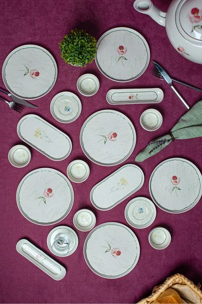 Kütahya Ebrusu 27 Piece Porcelain Breakfast Set for 6 People