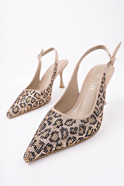 MUGGO MİNDİGHT Pantofi de seară clasici cu toc pentru femei, cu vârf ascuțit, leopard, cu spatele deschis