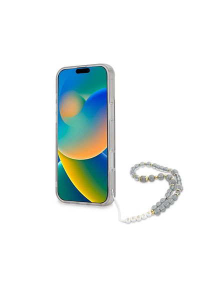 CG Mobile Guess Magsafe Iml Hard Case With Flower Wreath Design & Pearl Strap For iPhone 16