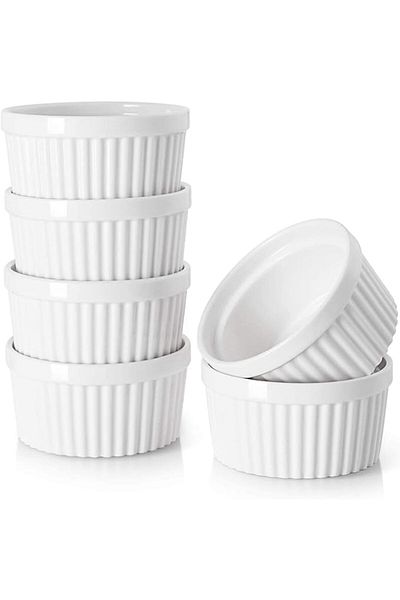 AKDC 8oz Porcelain Ramekins (Set of 6) – Oven Safe for Soufflé, Custard, Pudding, Desserts & Dips