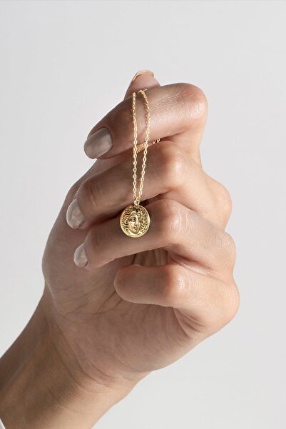 Takıdepo Antik Roma Figürlü Minimal Gümüş Kolye-Altın Rengi