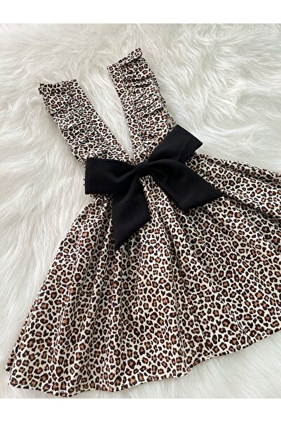 Eylülce Butik KIZ ÇOCUK LEOPAR FİYONKLU FIRFIR ASKILI SALOPET ELBİSE  (%100 PAMUK KUMAŞTAN ÜRETİLMİŞTİR.)